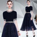 半袖ニットラメチュールスカートセット ■ スカート すかーと Skirt スカート ミディアム 膝丈 ひざ丈 膝上 ひざ上 膝下 ひざ下