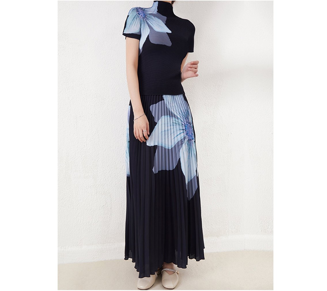 花柄プリーツロングスカートセットアップ ■ スカート すかーと Skirt スカート ミディアム 膝丈 ひざ丈 膝上 ひざ上 膝下 ひざ下