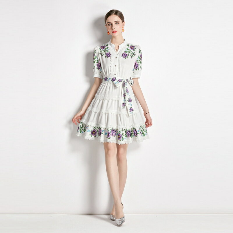 五分袖花柄ワンピース ■ ワンピース 結婚式 ドレス 結婚式 二次会 入園式 卒業式 大人 上品 入学式 OL