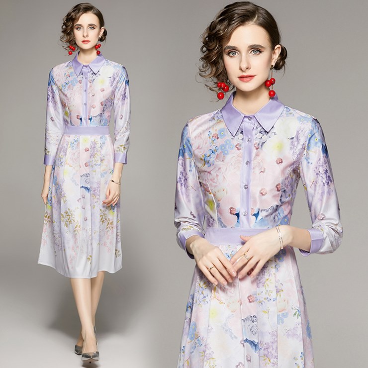 花柄七分袖ロングワンピース ■ ワンピース ドレス ドレス 二次会 結婚式 大人 上品 入園式 卒業式 入学式 OL レディース 春 夏 秋 冬