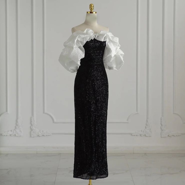 フリルオフショルダースリムドレス ■ パーティードレス ワンピース 結婚式 披露宴 卒業式 入学式 発表会 二次会 フォーマル 20代 30代 40代 大人 レ...