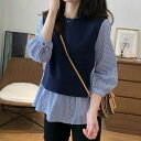 ニットレイヤード長袖ブラウス ■ ブラウス シャツ セレブ オフィス blouse OL トップス 通勤 かわいい 大人 レディース 春 夏 秋 冬