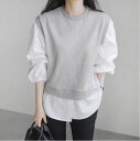 レイヤード風ラウンドネックプルオーバー ■ ブラウス シャツ ブラウス セレブ オフィス blouse OL 通勤 トップス かわいい 大人 レディース 5分袖・7分袖 無地 春 夏 秋 冬(4)