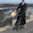 ドットカシュクール長袖ロングワンピース ■ ワンピース 結婚式 ワンピ 二次会 入学式 入園式 卒業式 大人 上品 OL