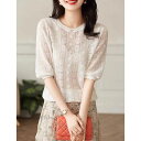 五分袖レースサマーニット ■ ニット Knit トップス セーター Sweater
