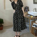 Vネック花柄ワンピース ■ ワンピース ドレス ドレス 二次会 結婚式 大人 上品 入園式 卒業式 入学式 OL