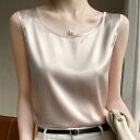 サテンノースリーブブラウス ■ ブラウス シャツ blouse OL オフィス セレブ トップス 通勤 かわいい 大人