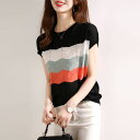 配色半袖ニット ■ ニット Knit トップス セーター Sweater