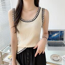 Uネックノースリーブニットタンクトップ ■ ニット Knit トップス セーター Sweater