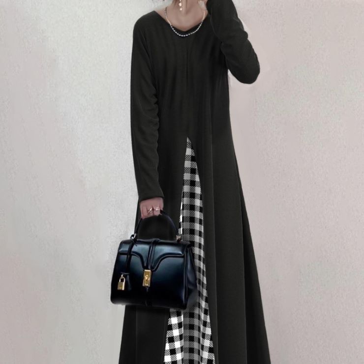 フロントチェック長袖マキシワンピース ■ ワンピース ワンピ 入学式 結婚式 入園式 卒業式 二次会 OL オフィス