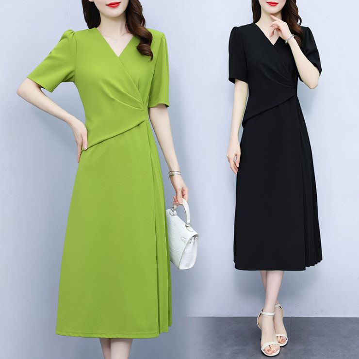 半袖カシュクールミディ丈ワンピース ■ ワンピース ドレス ドレス 二次会 結婚式 大人 上品 入園式 卒業式 入学式 OL