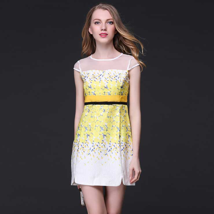 ウエストマークが細見え効果◎！オーガンジー袖のフラワープリントワンピース ■ ワンピース 結婚式 ドレス 結婚式 二次会 入園式 卒業式 大人 上品 入学式 OL レディース ショート丈 半袖 花柄 春 夏 秋 冬