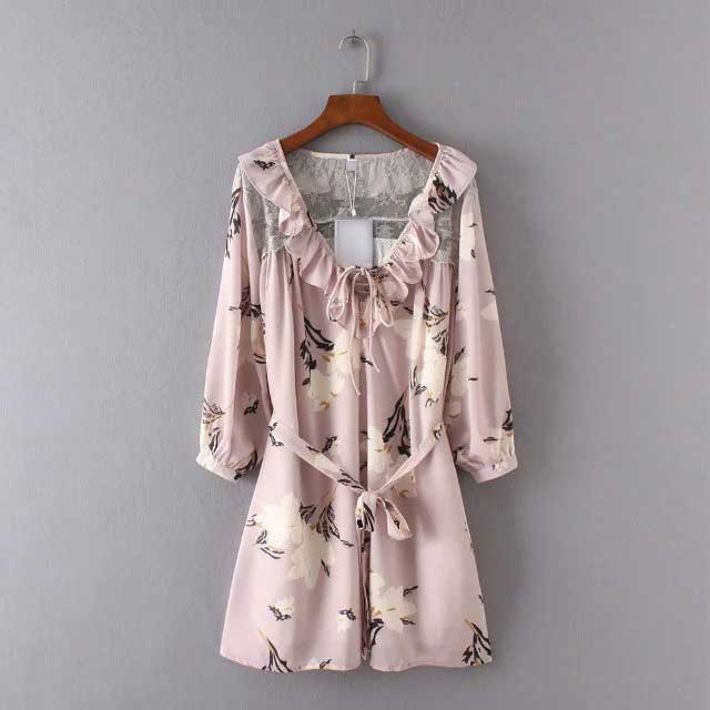 バックスタイルも抜かりない一着♪Vネックフリルフラワープリントワンピース ■ ワンピース 入園式 ワンピ 結婚式 二次会 入学式 大人 上品 卒業式 OL レデ...