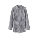 ウエストレースアップデザインのストライプシャツ ■ シャツ ブラウス オフィス OL トップス 通勤 セレブ かわいい 大人 冷房 レディース 長袖 柄物 スト...