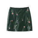 カラーを効かせた花柄刺繍がポイント!レザーミニスカート ■ スカート すかーと Skirt スカート ミディアム 膝丈 ひざ丈 膝上 ひざ上 膝下 ひざ下