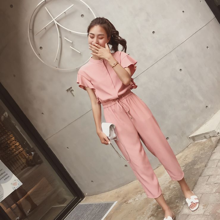 フリルスリーブオールインワン ■ オールインワン サロペット コンビネゾン パンツ All In One オーバーオール レディース 春 夏 秋 冬