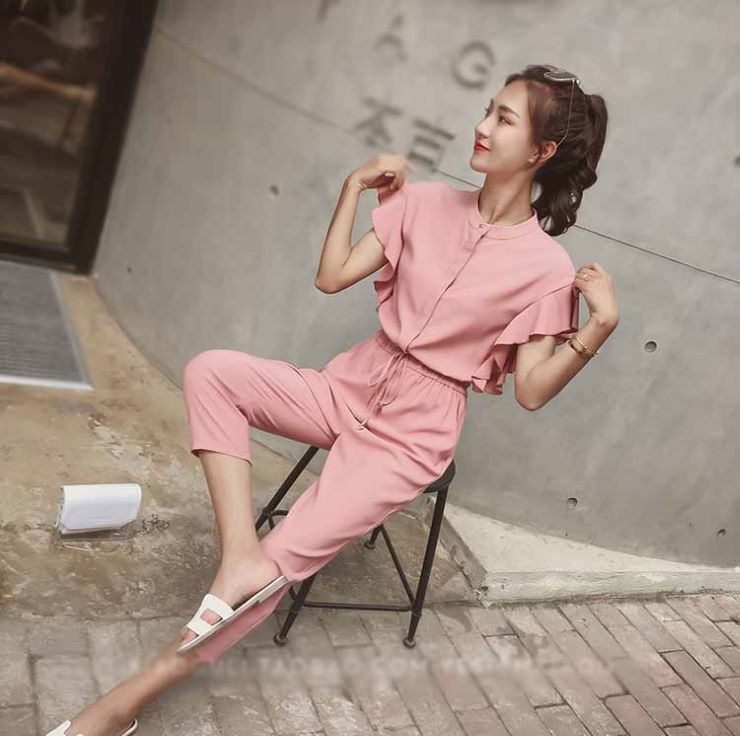 フリルスリーブオールインワン ■ オールインワン サロペット コンビネゾン パンツ All In One オーバーオール レディース 春 夏 秋 冬