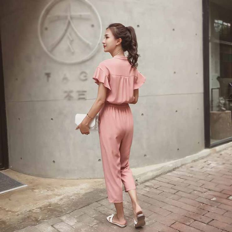 フリルスリーブオールインワン ■ オールインワン サロペット コンビネゾン パンツ All In One オーバーオール レディース 春 夏 秋 冬