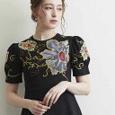 花刺繍ハイウエストブラックドレス ■ ワンピース 入園式 ワンピ 結婚式 二次会 入学式 大人 上品 卒業式 OL レディース ミディアム丈 半袖 花柄 刺繍 ...