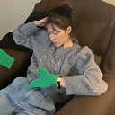 パールボタンボリューム袖ケーブルニット ■ ニット Knit トップス セーター Sweater レディース 春 夏 秋 冬