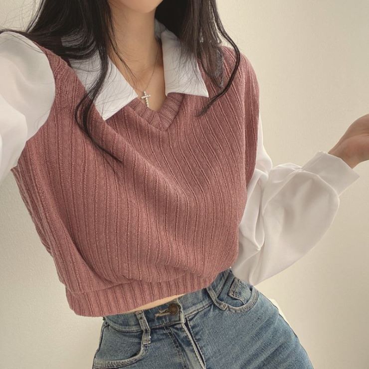 重ね着風長袖シャツ ■ シャツ かわいい ブラウス セレブ オフィス OL トップス 冷房 通勤 大人 レディース 春 夏 秋 冬