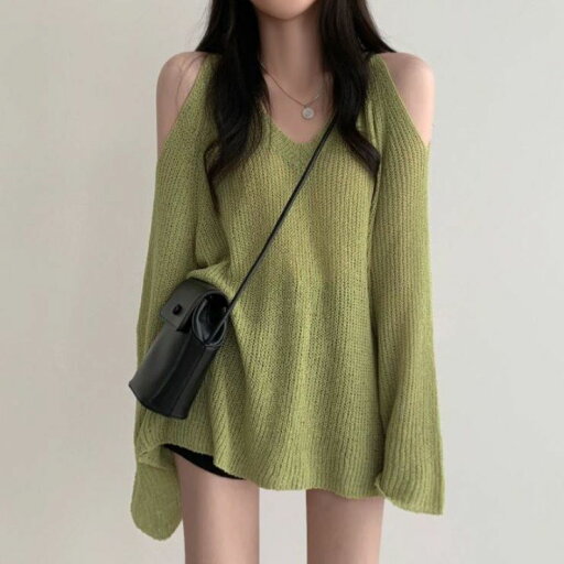 オープンショルダー長袖ニット ■ ニット Knit トップス セーター Sweater レディース 春 夏 秋 冬 オープンショルダー長袖ニット ■ ニット Knit トップス セーター Sweater レディース 春 夏 秋 冬