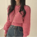 長袖ショート丈ニット ■ ニット Knit トップス セーター Sweater レディース 春 夏 秋 冬