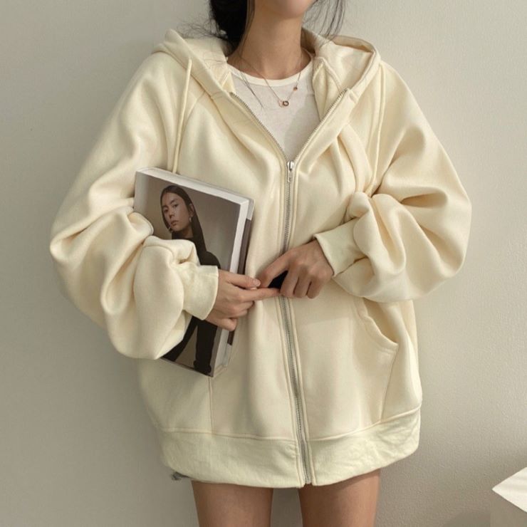 オーバーサイズ長袖ジップアップパー...