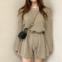 オールインワンニットショート丈パンツ ■ ニット Knit トップス セーター Sweater レディース 春 夏 秋 冬