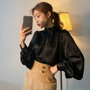 モックネックサテンブラウス ■ ブラウス シャツ ブラウス セレブ オフィス blouse OL 通勤 トップス かわいい 大人 レディース 春 夏 秋 冬