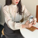 スタンドカラーギャザーブラウス ■ ブラウス シャツ セレブ オフィス blouse OL トップス 通勤 かわいい 大人
