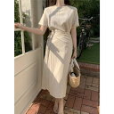 半袖タイウエストミディ丈ワンピース ■ ワンピース ドレス ドレス 二次会 結婚式 大人 上品 入園式 卒業式 入学式 OL