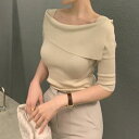 五分袖オフショルダーニット ■ ニット Knit トップス セーター Sweater