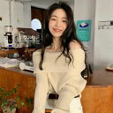 オフショルリブニットカットソー ■ ニット Knit トップス セーター Sweater レディース 春 夏 秋 冬