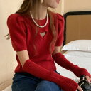 ハートシェイプパフスリーブ半袖ニット ■ ニット Knit トップス セーター Sweater レディース 春 夏 秋 冬