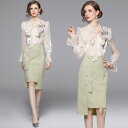 ボウタイブラウスタイトスカートセット ■ ブラウス シャツ セレブ オフィス blouse OL トップス 通勤 かわいい 大人