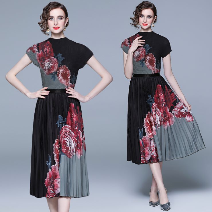 花柄ニットプリーツスカートセット ■ ニット Knit トップス セーター Sweater