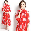 花柄シフォンリボンワンピース ■ ワンピース 入園式 ワンピ 結婚式 二次会 入学式 大人 上品 卒業式 OL パーティードレス ドレス フォーマル