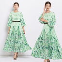 七分袖花柄ロングプリーツワンピース ■ ワンピース ドレス ドレス 二次会 結婚式 大人 上品 入園式 卒業式 入学式 OL