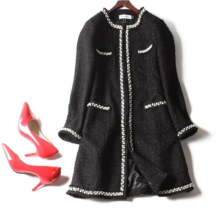 パール飾りパイピングツイードコート ■ コート コート ロング ロング丈 レディース 春 夏 秋 冬(4)