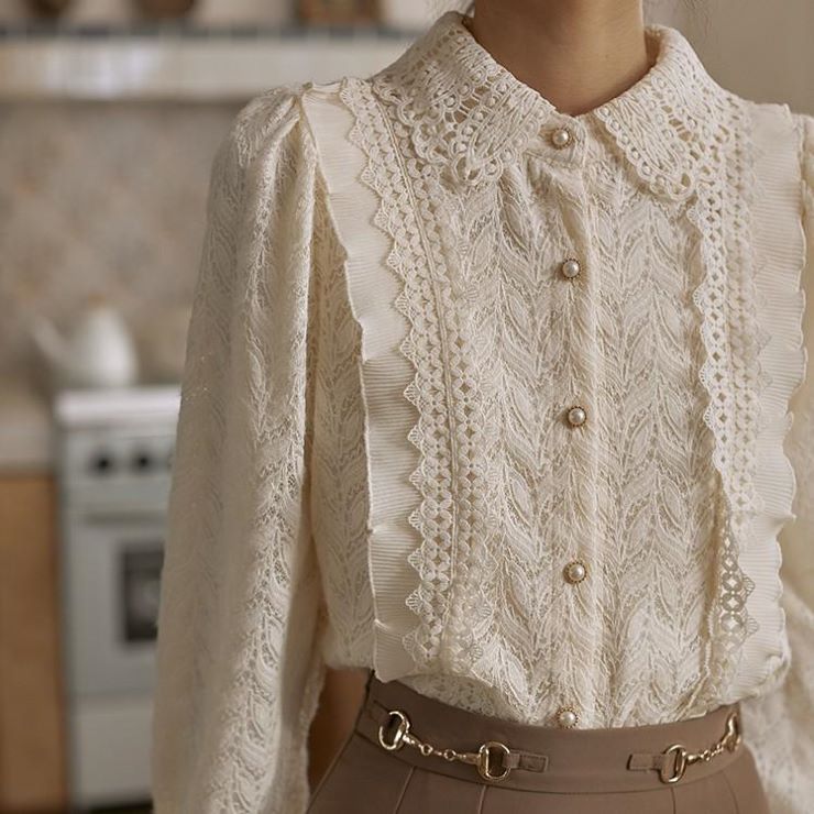 【2,682円クーポン利用で 3/30まで】 エレガンス刺繍ブラウス ■ シャツ ブラウス トップス セレブ オフィス blouse OL 通勤 かわいい 大人 レディース 春 夏 秋 冬のサムネイル