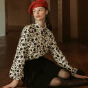 黒薔薇フリルデザインブラウス ■ ブラウス シャツ blouse OL オフィス セレブ トップス 通勤 かわいい 大人 レディース 長袖 無地 秋 冬