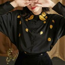 リーフ刺繍ブラウス ■ シャツ ブラウス トップス セレブ オフィス blouse OL 通勤 かわいい 大人 レディース 長袖 無地 刺繍 秋 冬