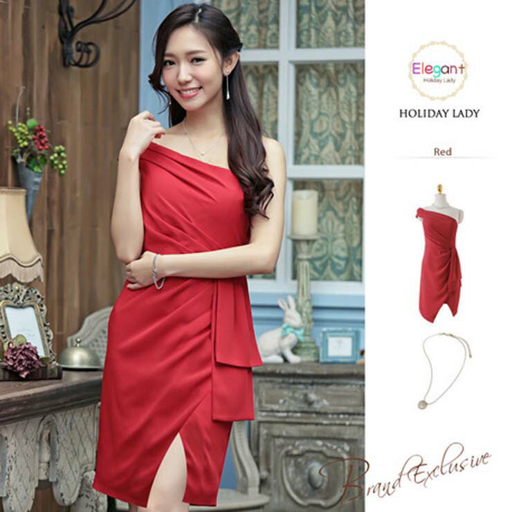 ワンショルダースリットタイトドレス ■ パーティードレス ワンピース 結婚式 披露宴 卒業式 入学式 発表会 二次会 フォーマル 20代 30代 40代 大人 レディース 春 夏 秋 冬