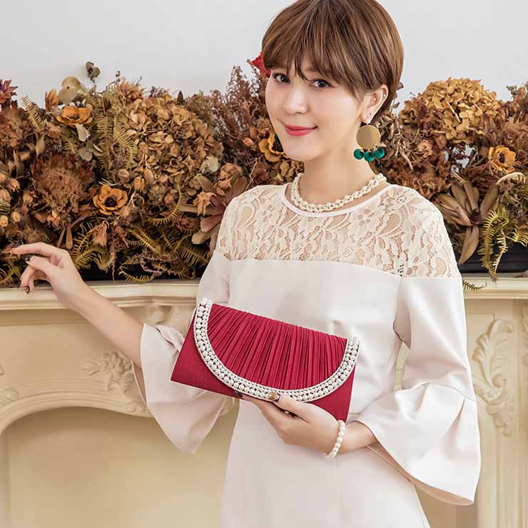 パール×プリーツクラッチバッグ ■ パーティーバッグ クラッチバッグ バッグ Bag ショルダーバッグ パーティバッグ クラッチバッグ 結婚式 二次会 2次会 パーティー レディース レデイス 女性用 春夏秋冬 おしゃれ かわいい 大人 パーティードレス ドレス フォーマル