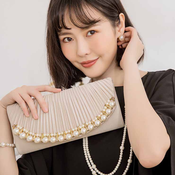 プリーツ×大粒パールクラッチバッグ ■ パーティーバッグ クラッチバッグ バッグ Bag ショルダーバッグ パーティバッグ クラッチバッグ 結婚式 二次会 2次会 パーティー レディース レデイス 女性用 春夏秋冬 おしゃれ かわいい 大人 パーティードレス ドレス フォーマル lideel-12457664 lideel リデール サンプル画像3