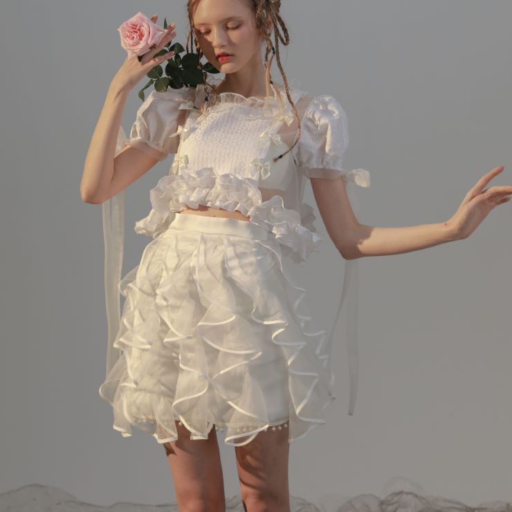 Rakuten - 花びらオーガンザスカート ■ スカート すかーと Skirt スカート ミディアム 膝丈 ひざ丈 膝上 ひざ上 膝下 ひざ下 レディース ショート丈 春 夏 秋 冬