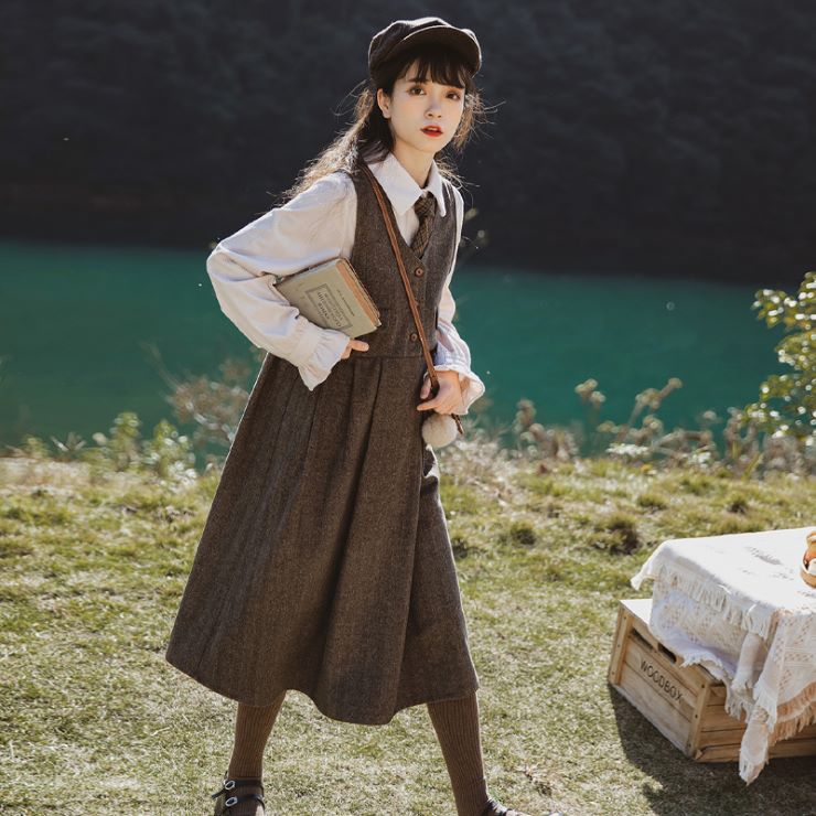 レトロカレッジ風ワンピース ■ ワンピース 結婚式 ドレス 結婚式 二次会 入園式 卒業式 大人 上品 入学式 OL レディース ロング丈 春 夏