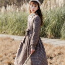 レトロチェックウールワンピース ■ ワンピース ドレス ドレス 二次会 結婚式 大人 上品 入園式 卒業式 入学式 OL レディース ロング丈 長袖 チェック柄...