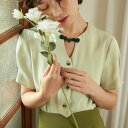 チャイナ風クラシカルブラウス ■ ブラウス シャツ blouse OL オフィス セレブ トップス 通勤 かわいい 大人 レディース 半袖 無地 春 夏 秋 冬